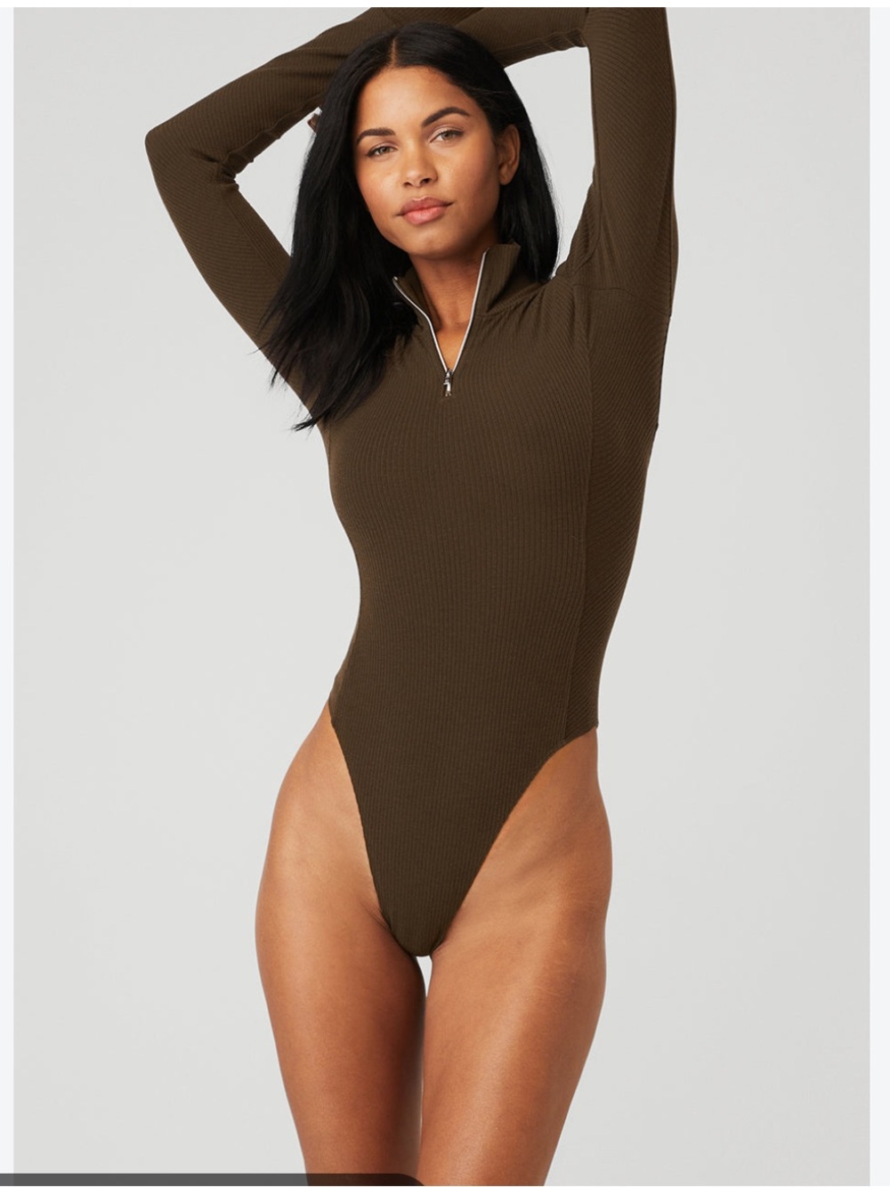 Alo Rise-Up Long Sleeve Bodysuit Top
in Espresso Brown, XS